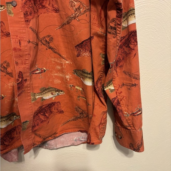 Casual Orange Button Down Shirt with Fish Print - Picture 7 of 8